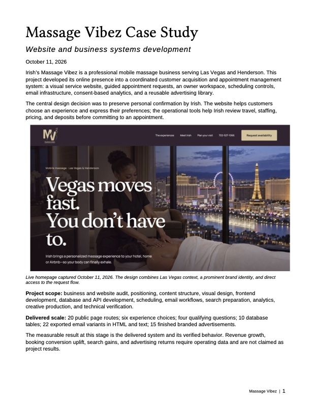 Massage Vibez case study cover featuring the live website