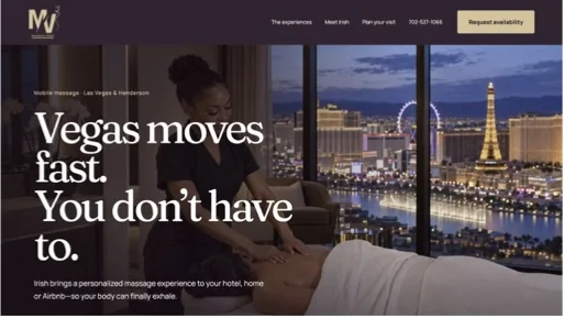Screenshot of the Massage Vibez homepage designed for a Las Vegas mobile massage business